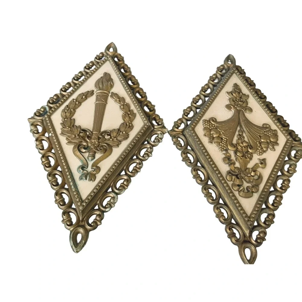3 Vintage MCM Homco Syroco Gold Diamond Shape Wall‎ Decor Plaques USA READ DESC